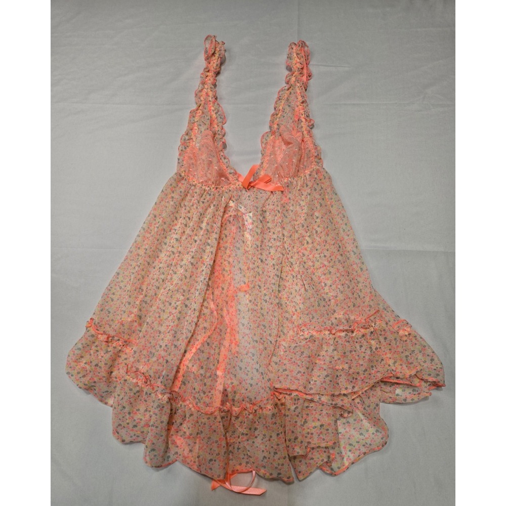 NWT Victoria's Secret Ditsy Floral Sheer Bright Lingerie Set Sz Small Adj Straps - Picture 2 of 10